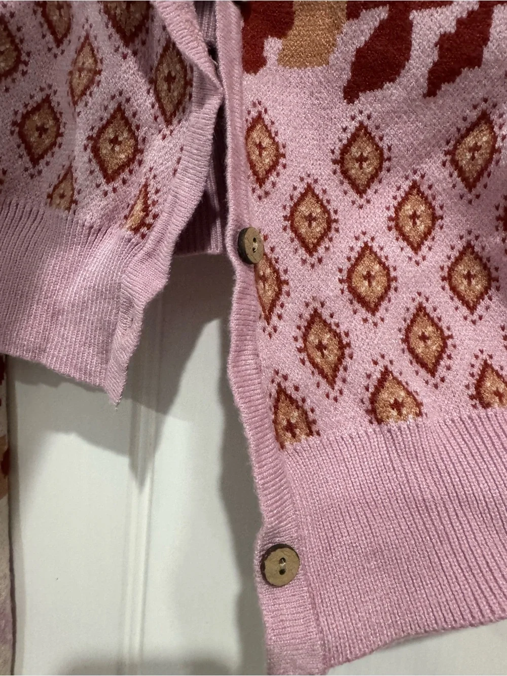 Free People Pink & Red Patterned Knit Cardigan with Matching Crop Top